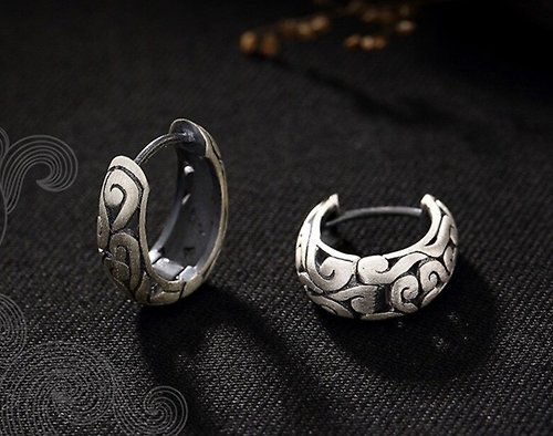 garyjewelry Real 990 Fine Silver Women Vintage Jewelry Ethnic Earrings Totem Patterns Hollow