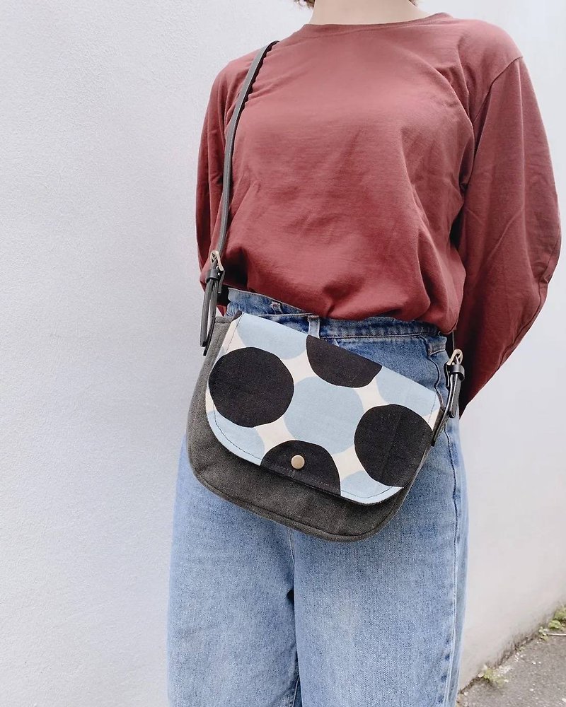 Black and blue dotted cloth with washed cotton (black) messenger bag - Messenger Bags & Sling Bags - Other Materials Blue