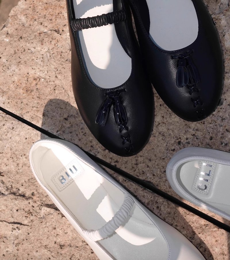ロック メリー ジェーン フラット 快適なバレエ スタイルのおばあちゃんの靴 - バレエシューズ - 革 ブラック