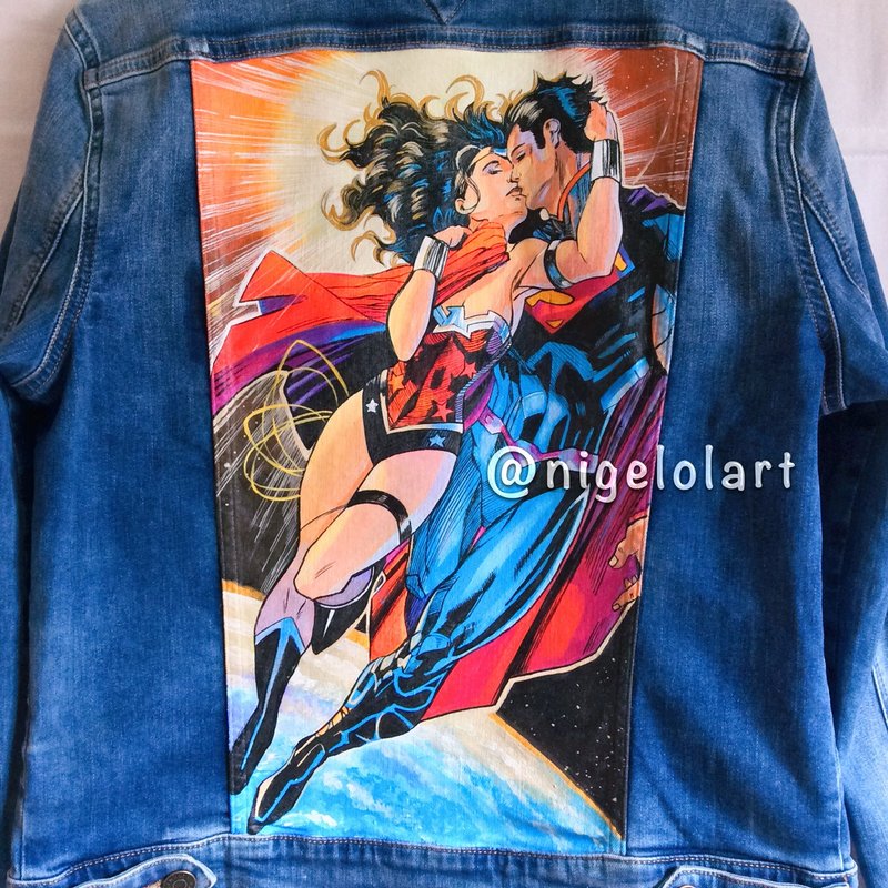 Painted Denim Jacket Handmade Blue jeans jacket Superman, DC Comics Wonder Woman - Women's Casual & Functional Jackets - Cotton & Hemp Multicolor