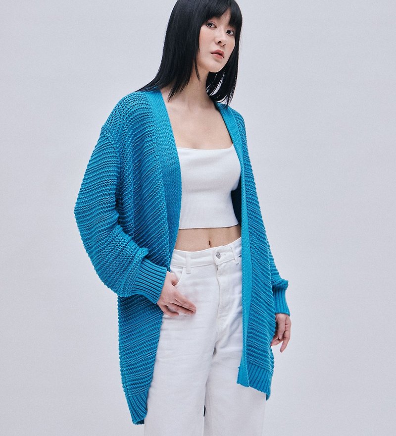 Horizontal knitted long cardigan - Women's Sweaters - Cotton & Hemp Multicolor