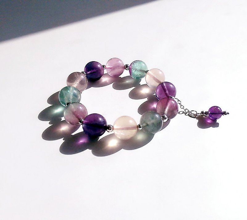 [Gemstones] fantastic colorful natural mineral fluorite 925 sterling silver beads • bracelet - Bracelets - Gemstone Multicolor
