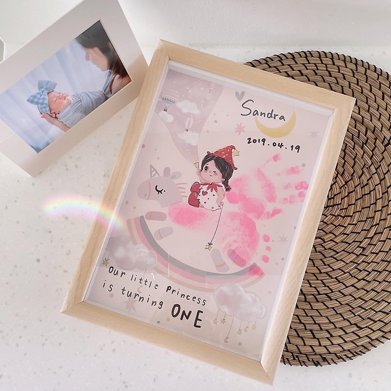 Spot - baby handprints and footprints commemorative birthday one-year-old photo frame gift catch one-year-old gift - Other - Paper Pink