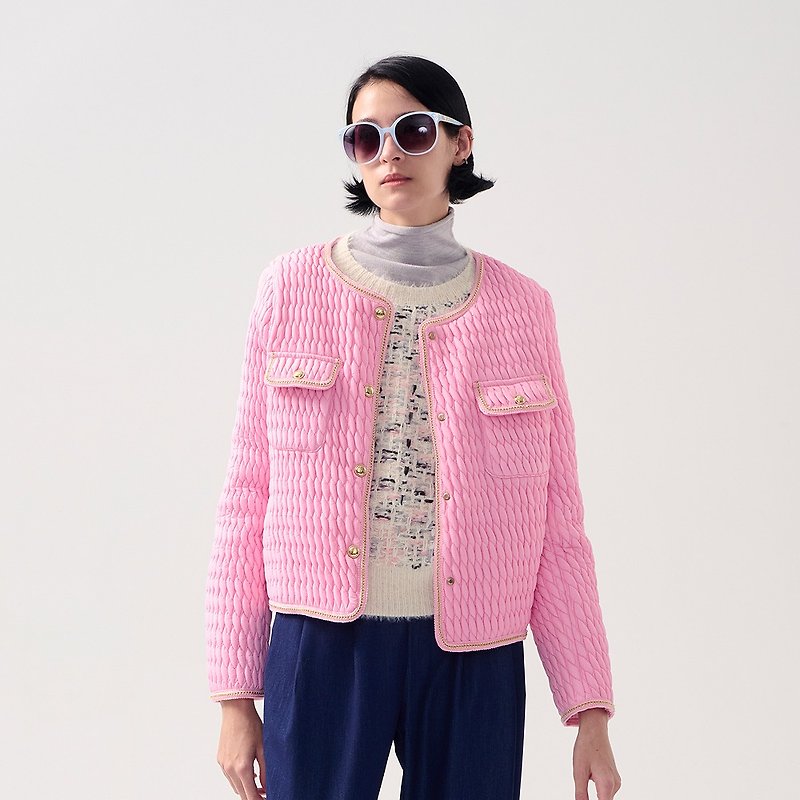 AVVJOY | Xiaoxiang style gold button down jacket (pink) - Women's Casual & Functional Jackets - Down Pink