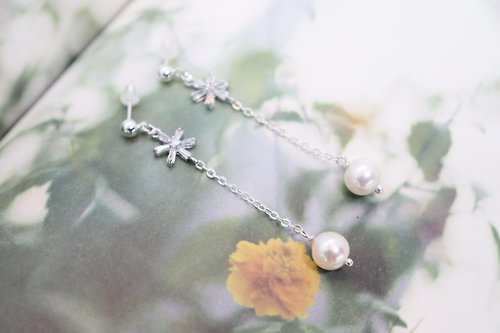 AnnaJewelleryStudio Round Freshwater Pearl Drop Flower Cubic 925 Silver Post Earrings