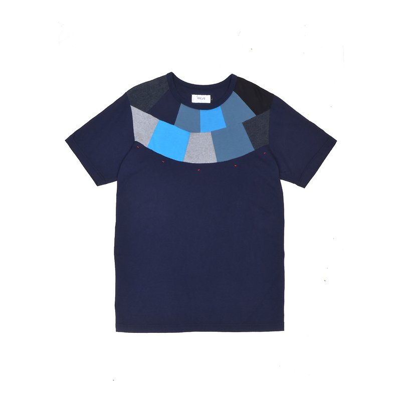 oqLiq - Root – circle T-shirt 琉璃珠拼接雪柄 - 男 T 恤 - 棉．麻 藍色