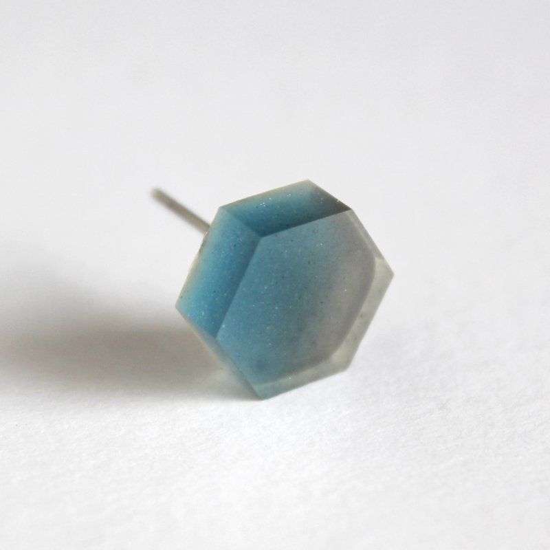 Resin Earrings / 631 / Hexagon / Parklife  - Single Stud - ต่างหู - เรซิน สีน้ำเงิน