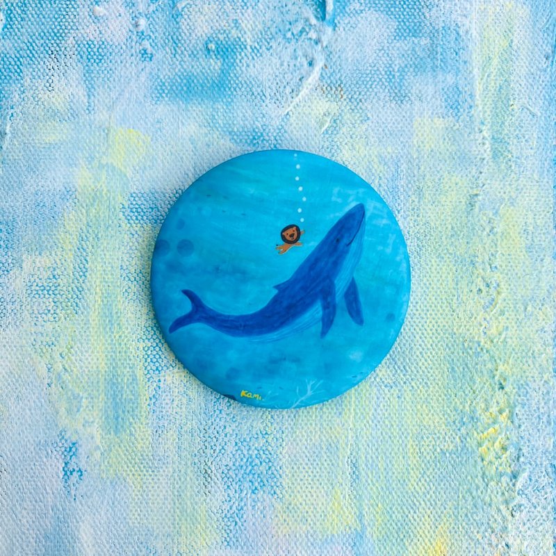 描き下ろしマットビッグバッジ ビッグライオンとクジラ - ブローチ - その他の素材 多色