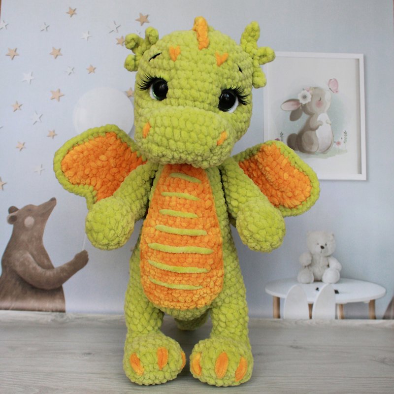Plush dragon toy, Green dragon, Christmas gift, soft dragon toy - 嬰幼兒玩具/毛公仔 - 其他材質 綠色
