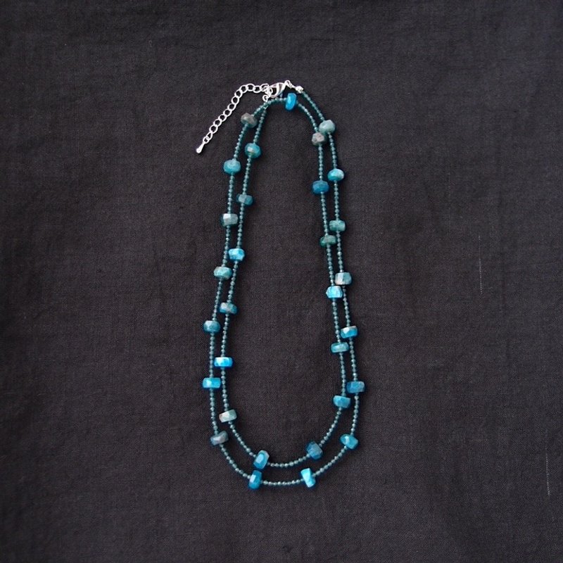 Blue Green Jade × Apatite Necklace／ブルーグリーンジェード×アパタイト ロングネックレス - 項鍊 - 寶石 藍色