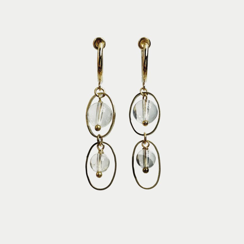 Dancing Rings Glass Brass Earrings | Handcrafted Minimalist Elegant Design - ต่างหู - ทองแดงทองเหลือง สีทอง