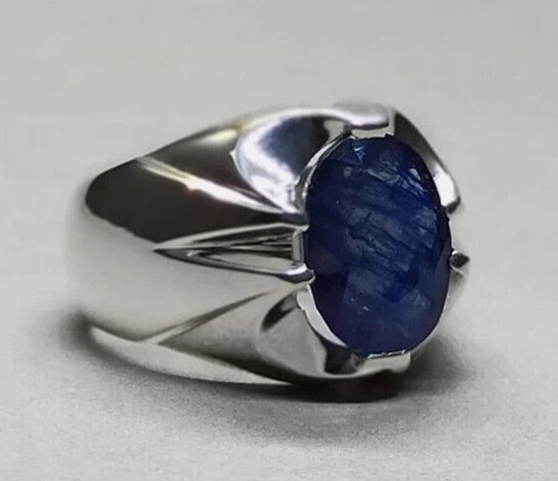 4.6 Carat Sapphire Ring Sterling Silver Handmade Mens Ring Natural Blue Sapphire - 戒指 - 寶石 藍色