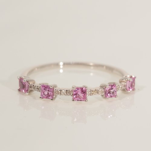 IRIZA Jewellery 18K金粉紅色寶石方形鑽石戒指 18K Gold Pink Sapphire Square Di