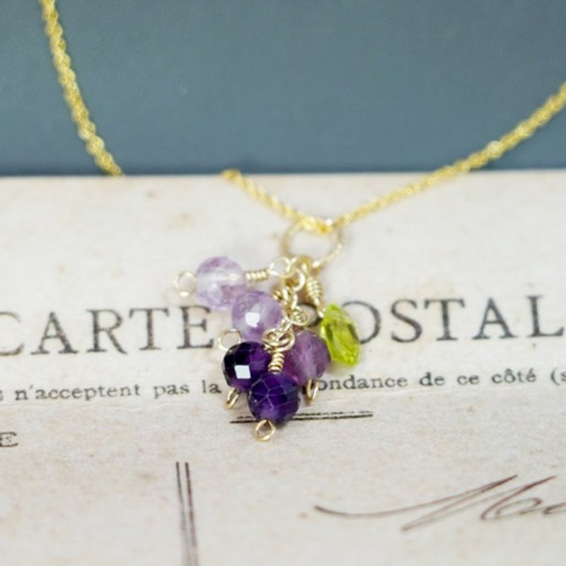 Fruit Series Grape ~ 14kgf Flourite and Peridot Necklace - Necklaces - Gemstone Purple