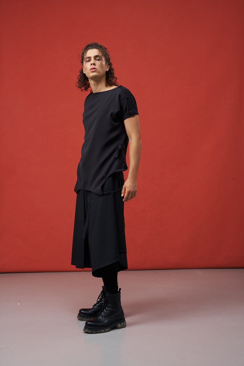 可兩穿/T-Shirt/露背洋裝/黑/解構/洋裝/無性別INF/25SS - 男 T 恤 - 聚酯纖維 黑色