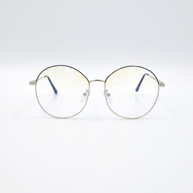 レトロスタイル青大メタルサイドラウンドフレームゴールドワイヤーメガネ超透明フラットレンズガラス - 眼鏡・フレーム - 金属 ゴールド
