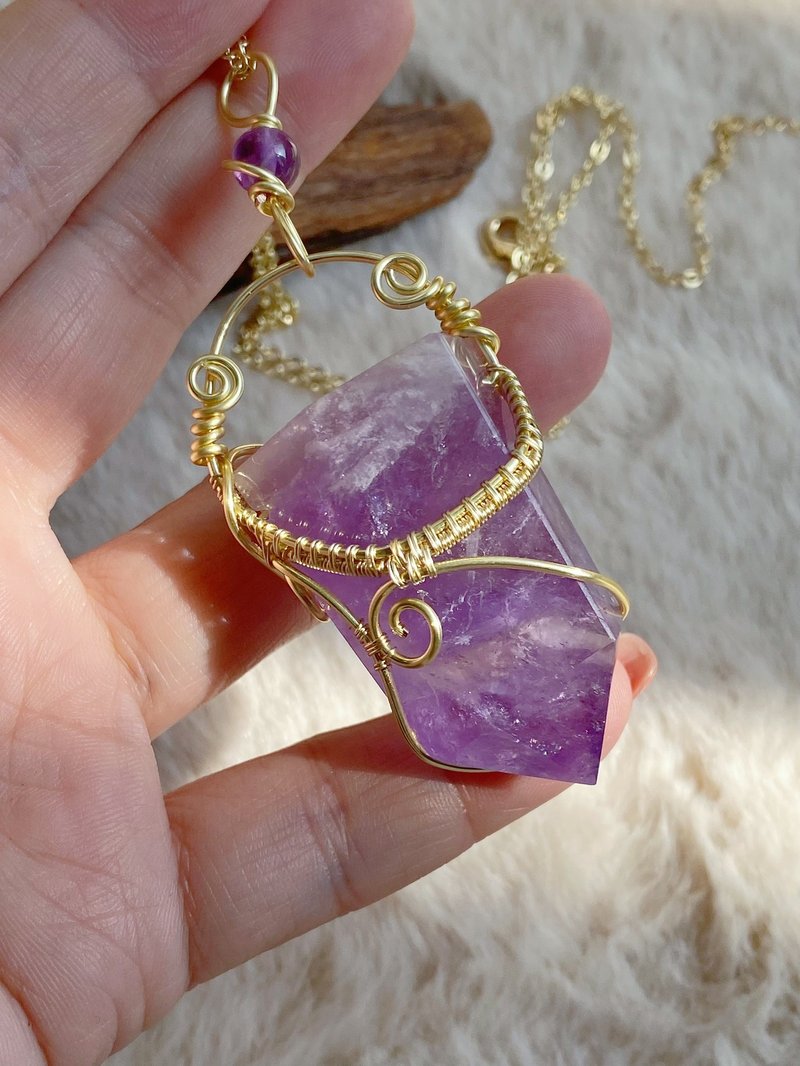 [Natural crystal column] Amethyst handmade pendant necklace/customizable pendant - พวงกุญแจ - คริสตัล สีม่วง