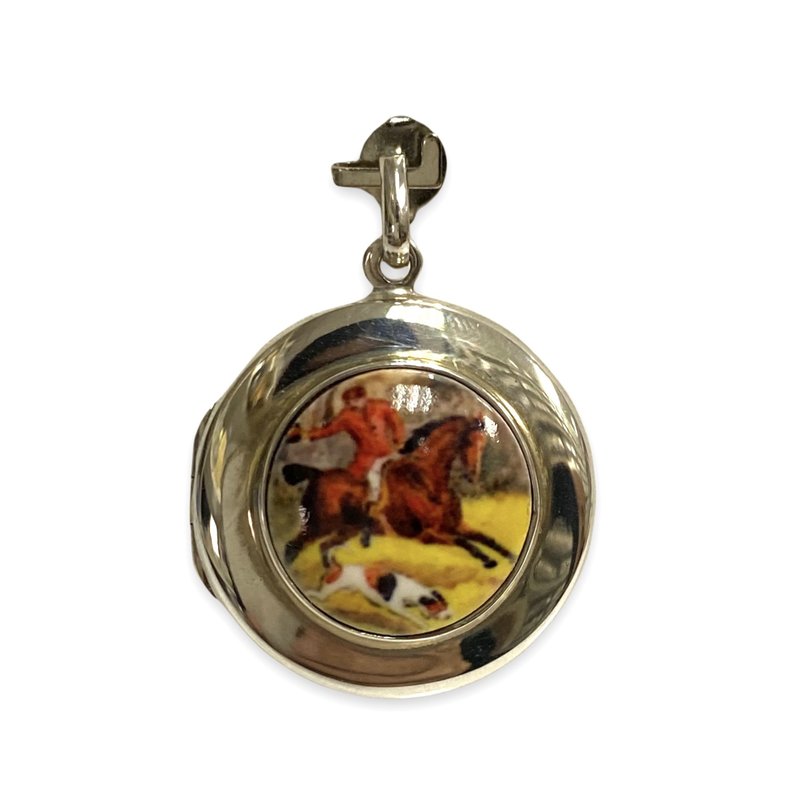 Enamel Hunting Scene Horse & Dog Locket Pendant with Photos 925 Sterling Silver - 項鍊 - 純銀 銀色