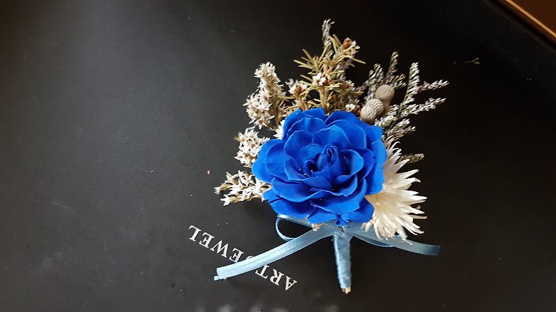 Sea ice hidden Gemstone design │ deep sea blue. Dry corsage without flowers. Groom boutonniere bouquet. - Corsages - Plants & Flowers Blue