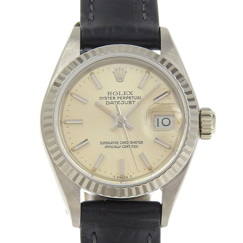 【日本直送】ロレックス ROLEX デイトジャスト 腕時計 69179 K18WG×型押しレザー 自動巻き ベージュ文字盤 レディース【中古】 - 女錶 - 貴金屬 銀色