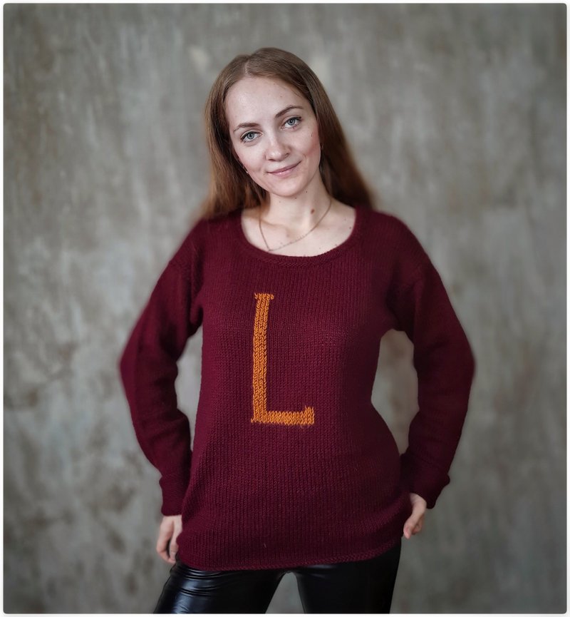 Personalized sweater with letter , Christmas sweater , personalized gift - Women's Sweaters - Wool Red