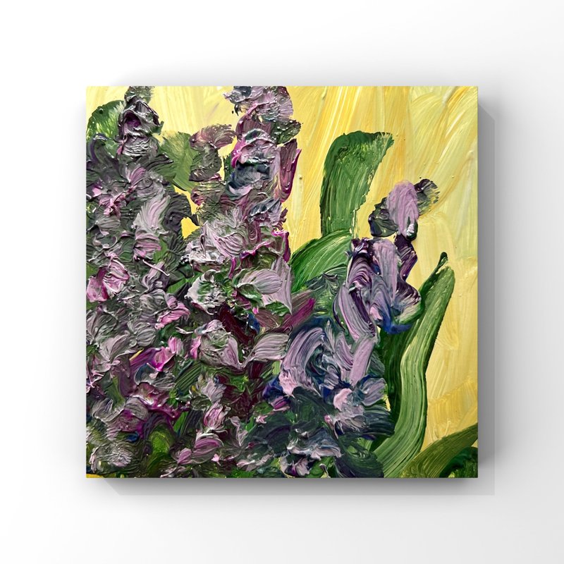 Lilac flower art lilac original oil painting small floral artwork impressionist - 海報/掛畫/掛布 - 其他材質 多色