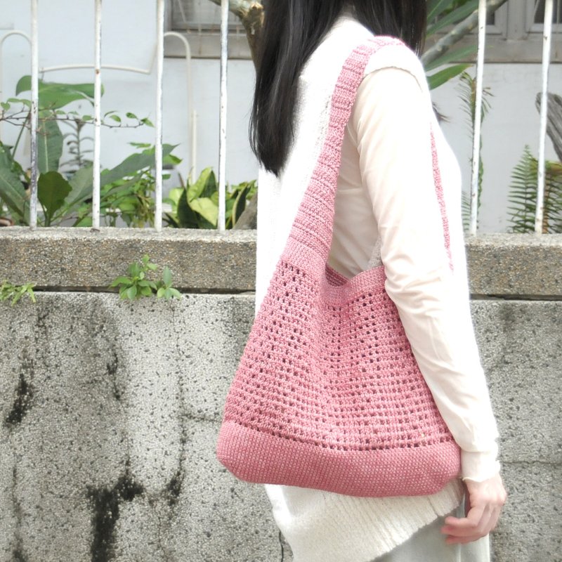 Sakura Bobo Crossbody Linen Rope Woven Bag / Linen Rope Crochet / Crossbody - Messenger Bags & Sling Bags - Cotton & Hemp Pink