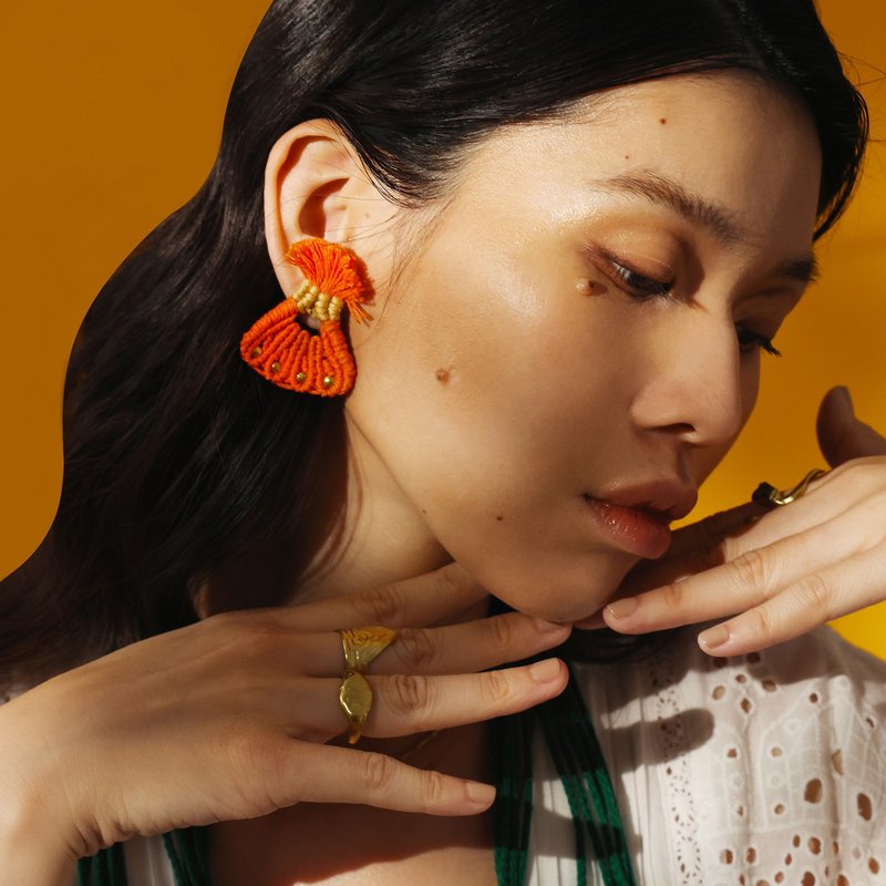 Shell Earrings-Orange - ต่างหู - ผ้าฝ้าย/ผ้าลินิน สีส้ม