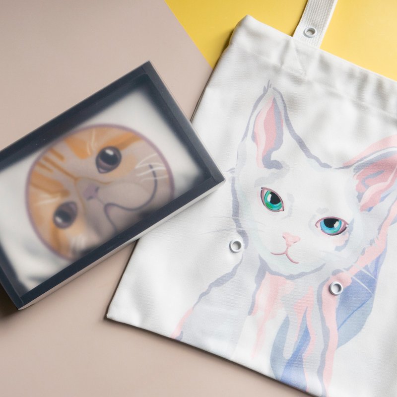 Goody box- Spring & Summer special White Illustration Canvas Tote Bags - กระเป๋าถือ - เส้นใยสังเคราะห์ ขาว