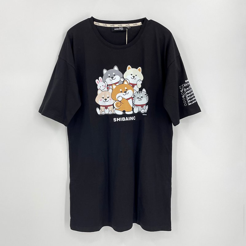 SHIBAINC 柴犬工房 印花長T卹 - T 恤 - 棉．麻 黑色