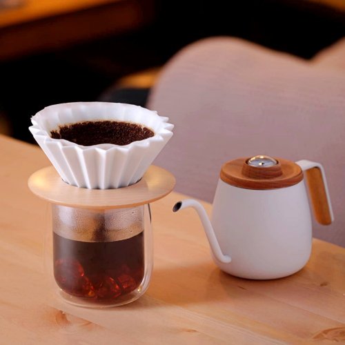 SIMPLEREAL 想望咖啡 TAMAGOxORIGAMI單人咖啡品味組 手沖壺濾杯雙層玻璃杯 金點設計獎