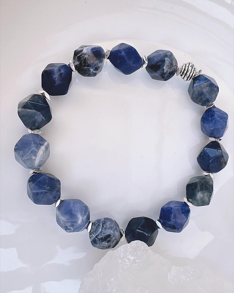 C&W natural large faceted domineering collection grade blue eagle eye bracelet - สร้อยข้อมือ - หยก สีเงิน