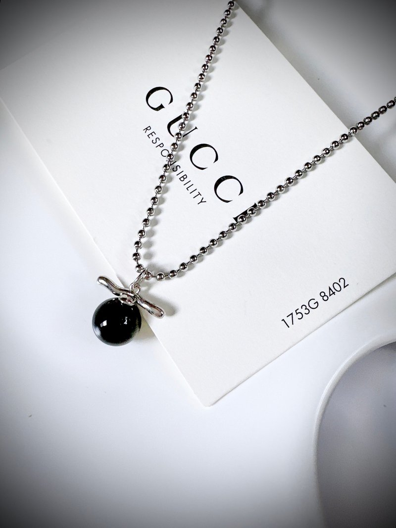 C&W 大顆粒天然黑曜石簡約大氣項鏈 - 項鍊 - 玉石 黑色