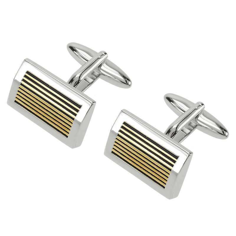 Silver and Gold Stripes Cufflinks - Cuff Links - Other Metals Gold
