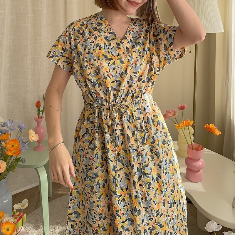 Mamiya Dress : Yellow Blossom - One Piece Dresses - Cotton & Hemp Yellow