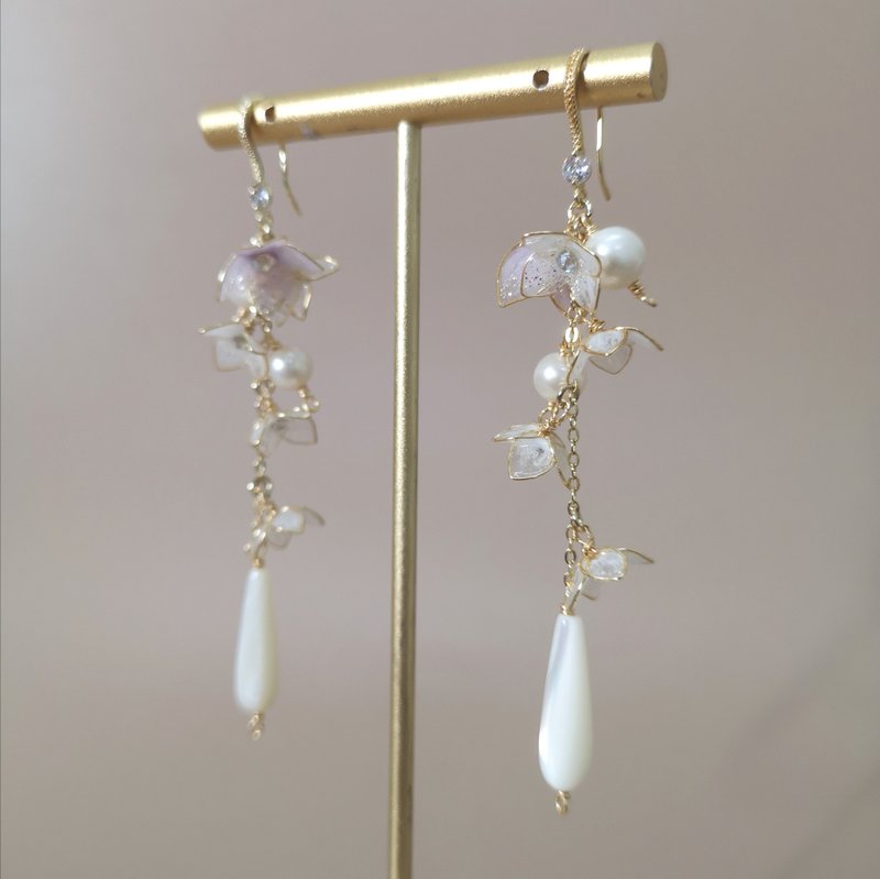 穗 | 耳夾耳鈎 | 手作婚禮樹脂水晶花飾品 - 耳環/耳夾/耳骨夾 - 其他材質 白色