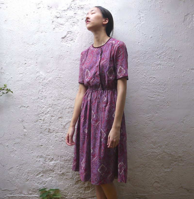 FOAK vintage violet amoeba pattern dress - One Piece Dresses - Cotton & Hemp Purple