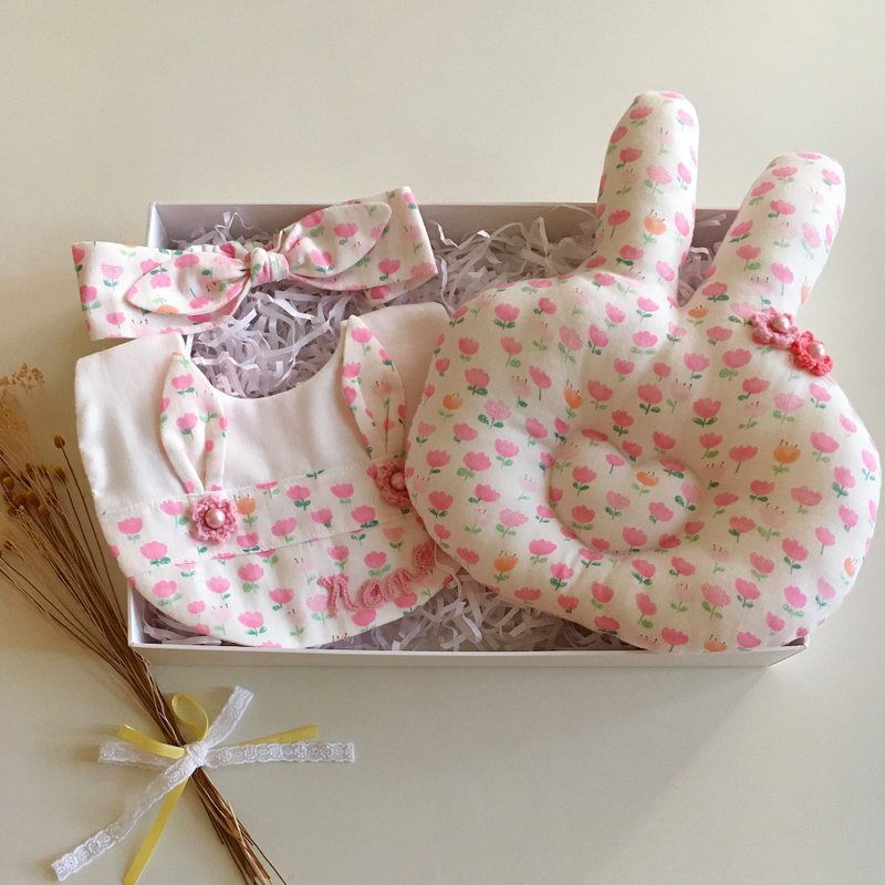 Lucky Bag Goody Bag/Miyue Gift Box/Rabbit Pillow/Bib (with hair band) - Baby Gift Sets - Cotton & Hemp Pink