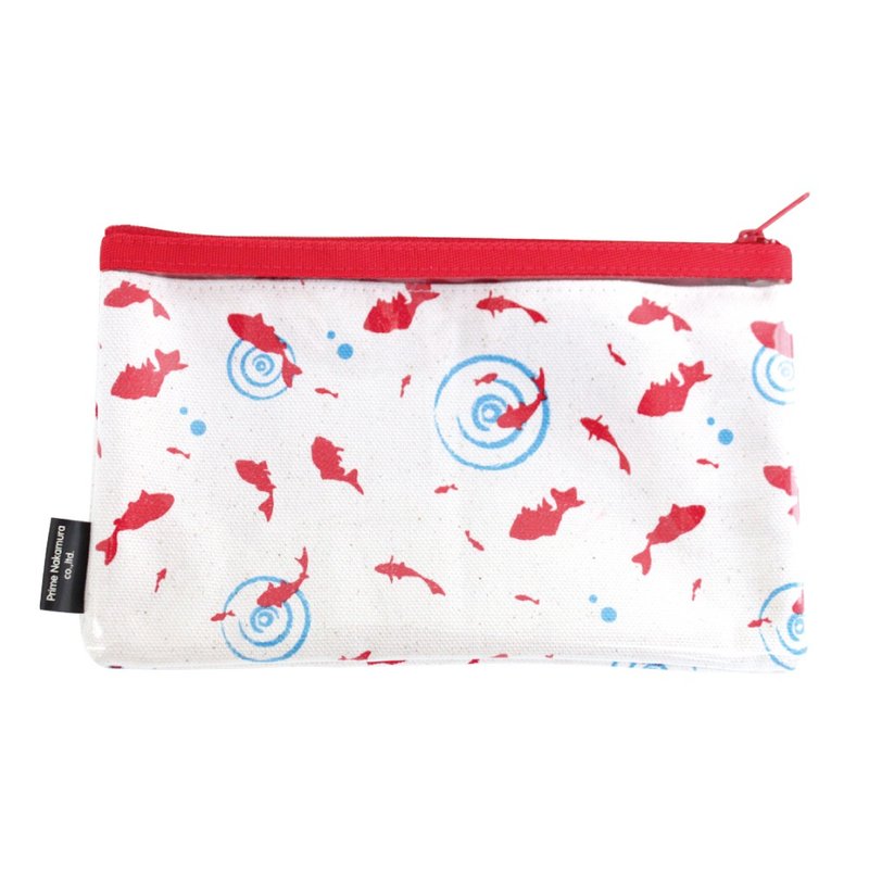 金魚 扁平化妝包 棉製 文具 鉛筆 筆 化妝品 日本製造 - 鉛筆盒/筆袋 - 棉．麻 白色