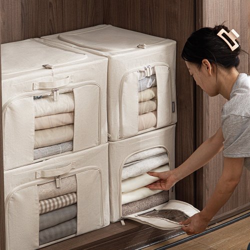 日本霜山 SHIMOYAMA 日本霜山 雙開兩用折疊式衣物收納箱(附透窗)-55L-3入