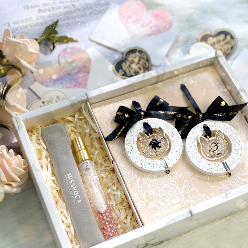 [Free Shipping and Free Perfume Matching] Constellation Cat Couple Fragrance Crystal Diffuser Decoration Gift Box - น้ำหอม - น้ำมันหอม สีทอง