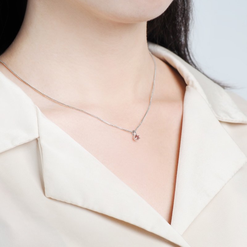 First Love | Pink Tourmaline Solitaire Diamond Prong Set Sterling Silver Necklace Stone Good Popularity Protects Love - สร้อยคอ - เครื่องเพชรพลอย สึชมพู