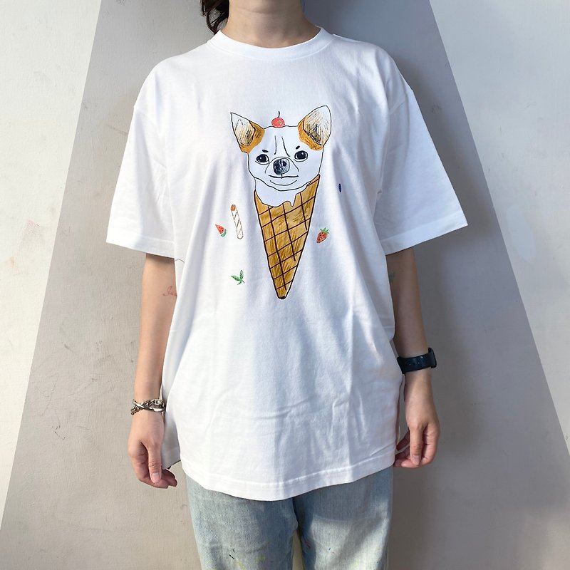 棉．麻 女 T 恤 白色 - 原創手繪T shirt 專賣 冰吉淋 奇幻動物系列
