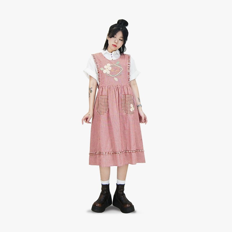 A‧PRANK: DOLLY :: Vintage VINTAGE style rustic red plaid patchwork apron Vintage dress (D708034) - One Piece Dresses - Cotton & Hemp 