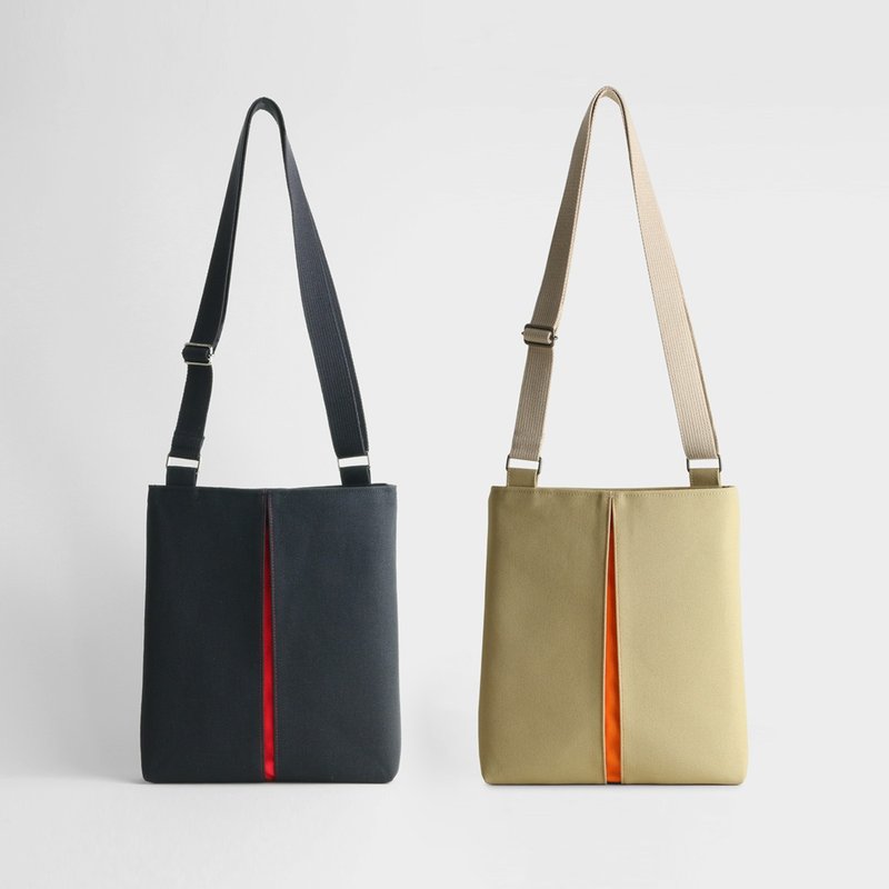 KOSHO ougi pleats Canvas Crossbody Bag Made in Kyoto Japan lightweight - กระเป๋าแมสเซนเจอร์ - ผ้าฝ้าย/ผ้าลินิน สีนำ้ตาล