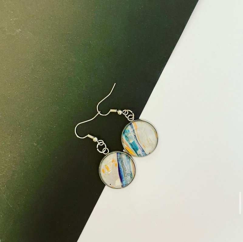 **Desert Love**Fluid Art Earrings - ต่างหู - โลหะ ขาว