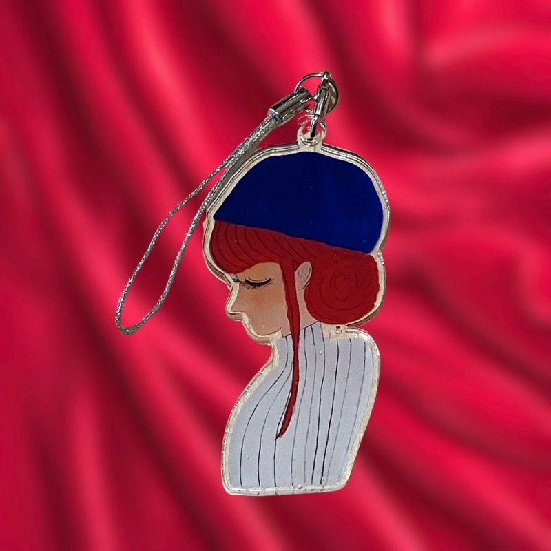 (Shipping included for regular delivery only) Acrylic keychain - Girl in blue beret - Keychains - Plastic Blue