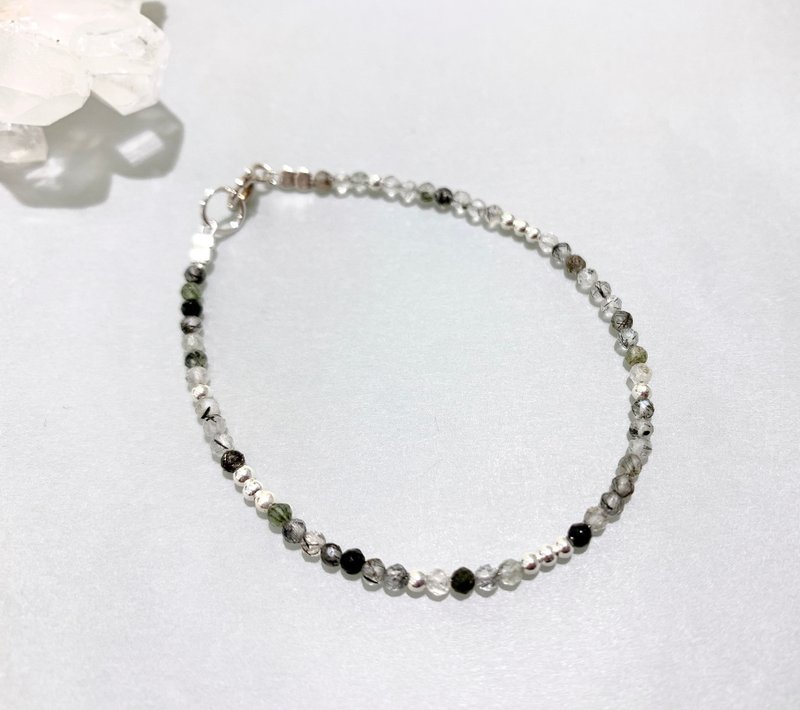 Ops Black Rutilated Quartz Silver-黑髮晶/幸運石/極細/中性 - 手鍊/手環 - 寶石 黑色