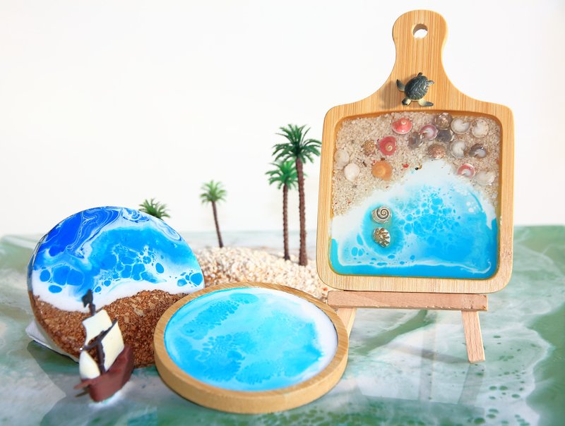 Two-color ocean coaster#customized#mobile art#handmade#wave#resin - Items for Display - Resin Blue