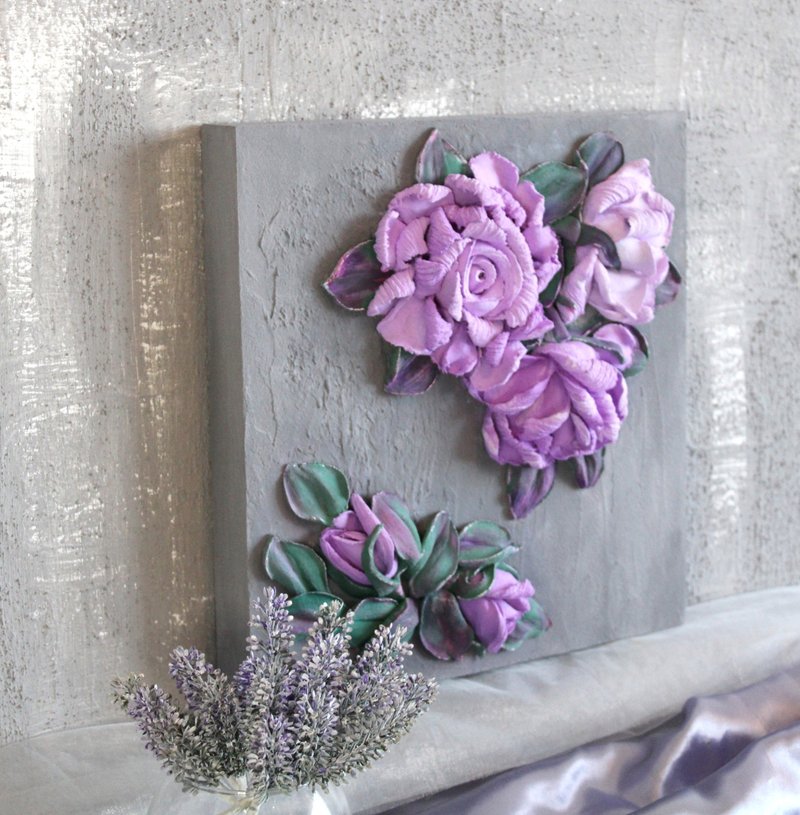 Roses, painting with flowers, wall decor, texture painting. - 壁貼/牆壁裝飾 - 其他材質 